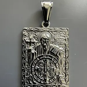 Saint Benedict Silver Tone Pendant Stainless Steel Cross Jesus Orthodox Unisex