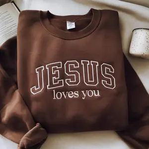 Embroidered Jesus loves you Sweatshirt, Faith Sweatshirt, Bible Verse, Christian Crewneck