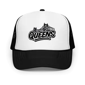 Queens Foam Trucker Hat High-Quality Polyester Foam Adjustable Snap Breathable Mesh Back Structured 5-Panel Cap One Size Fits Most Matching Color Braid