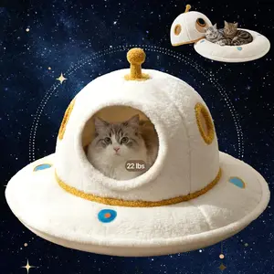 Cat Beds for Indoor Cats - 2 in 1 Cute Cat Bed Cave for Large Cats with Removable Washable Cushioned Pillow, UFO Cozy Large Cat Bed Hideaway (Up to 25 Lbs)