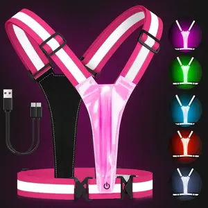 LED reflective vest running equipment, 5 colors high visibility reflective running equipment rechargeable luminous running vest, suitable for walking, running, cycling, adjustable for men and womenRAIMENTRY