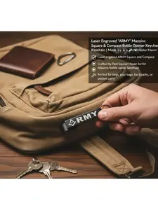 Laser Engraved "ARMY" Masonic Square & Compass Bottle Opener Keychain | Made by a Past Master Mason
