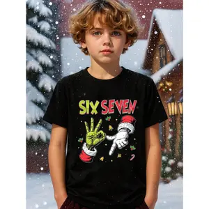 Kids 67 Meme Hand Sign Christmas Six Seven Green Monster & Santa Hands Making Holiday Gestures Candies Bells Holly Leaves Funny 100% Cotton Graphic Tees,Merry Christmas Boys Winter Clothes,Boys Christmas Outfit,Couples Six Seven Shirt, 67 Christmas Shirt,