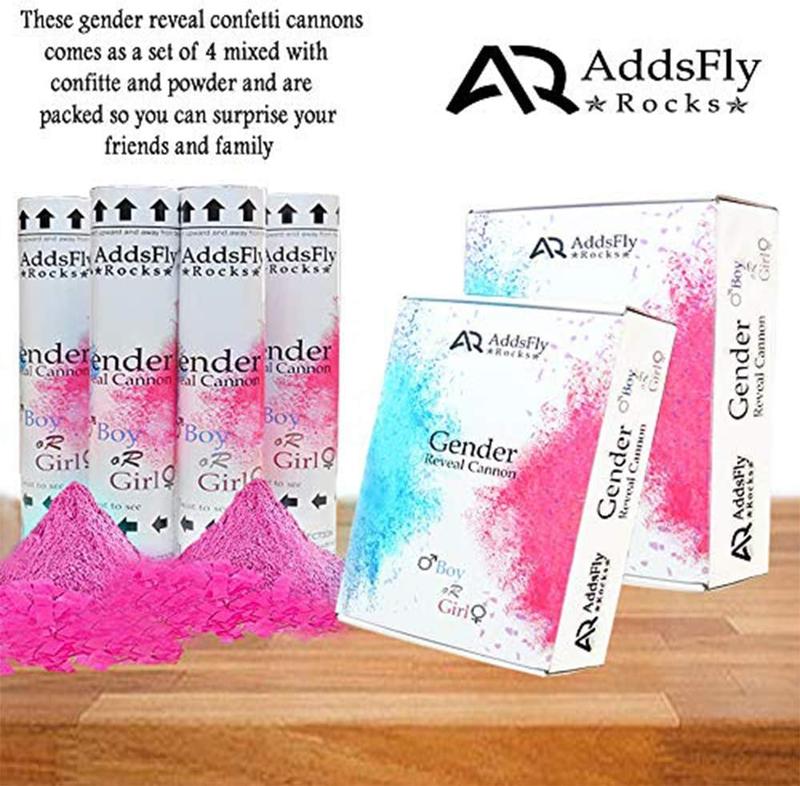 Addsfly Rocks Gender Reveal Surprise Party Confetti Cannon poppers Bundle-Premium Compressed Air Party Popper - Gender Reveal Party Supplies - Includes powder & Confetti  Colorful