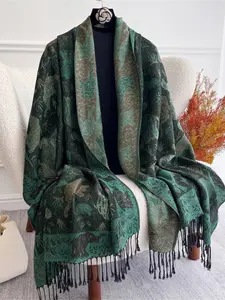 Women's Fashion New Winter Jacquard Scarf Thick Warm Headscarf Outdoor Windproof Shawl, Stylish Knitted Accessory for Cold Weather muslim hijab, Tassel Decor Scarf