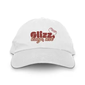 Glizz Laugh Love Hat - White Unstructured Dad Cap with Adjustable Strap & Eco-Friendly Production - Soft Bio-Washed Cotton Twill