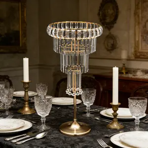 Gold & Clear Acrylic Flower Stand with Pendants, 32.3 Inch Tall 4-Tier Display Stand - Floor & Tabletop Centerpiece for Weddings, Parties & Home Decor