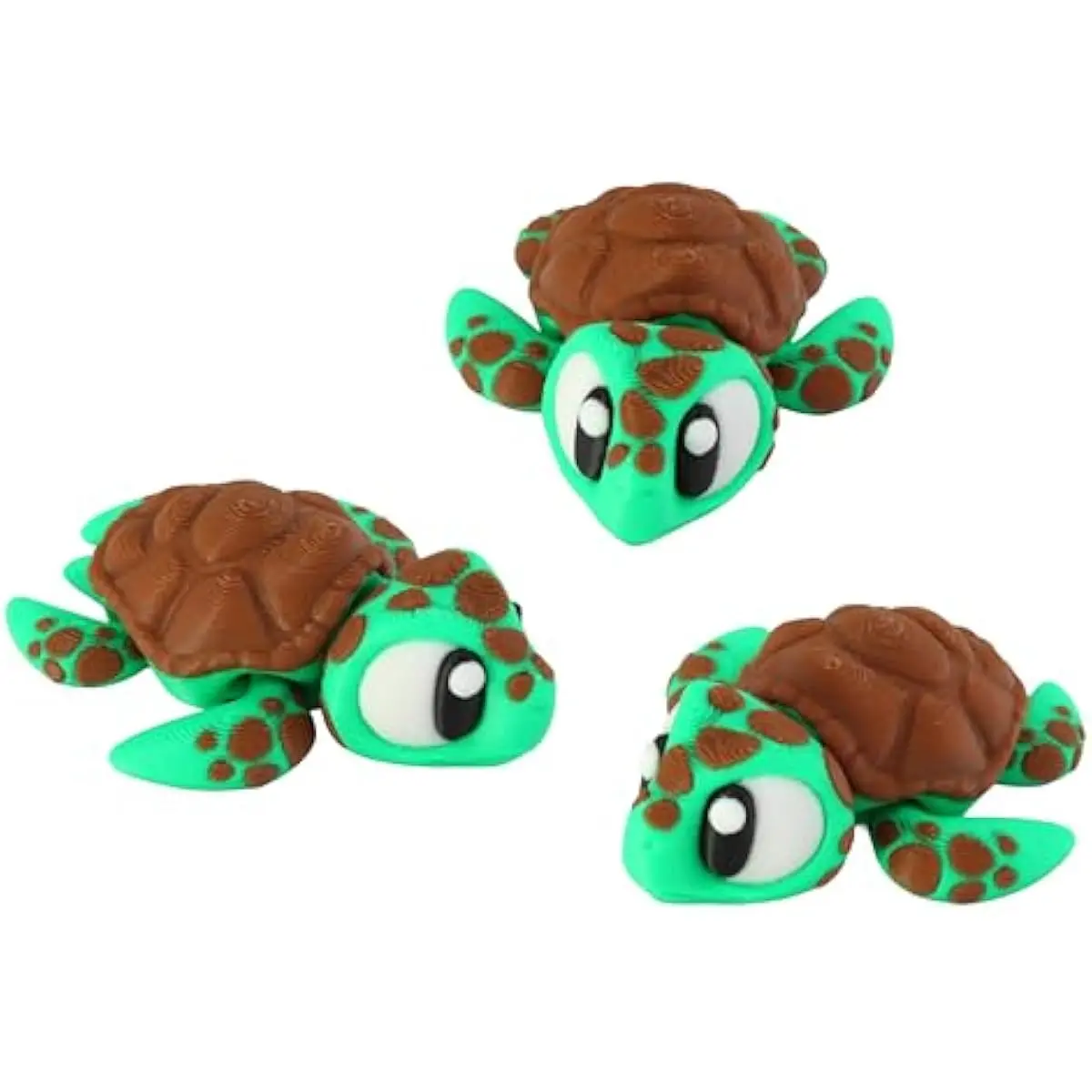 3D Printed Articulated Turtle Fidget Toy 3 Pack – Flexible Cute Animal Desk Decor, Adult Fidget Collectible – 3D Printed in USA