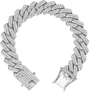 Mens Cuban Link Chain Silver  8''16''18''20''24''28'' Necklace Iced Out Thick Chain For Women Bling Diamond Cut Cuban Link Chains For Men Hip Hop Jewelry