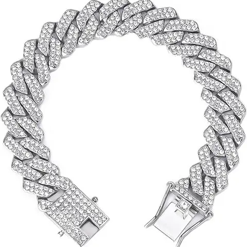 Mens Cuban Link Chain Silver  8''16''18''20''24''28'' Necklace Iced Out Thick Chain For Women Bling Diamond Cut Cuban Link Chains For Men Hip Hop Jewelry