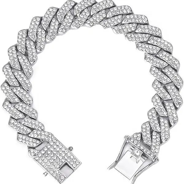 Mens Cuban Link Chain Silver 8''16''18''20''24''28'' Necklace Iced Out Thick Chain For Women Bling Diamond Cut Cuban Link Chains For Men Hip Hop Jewelry