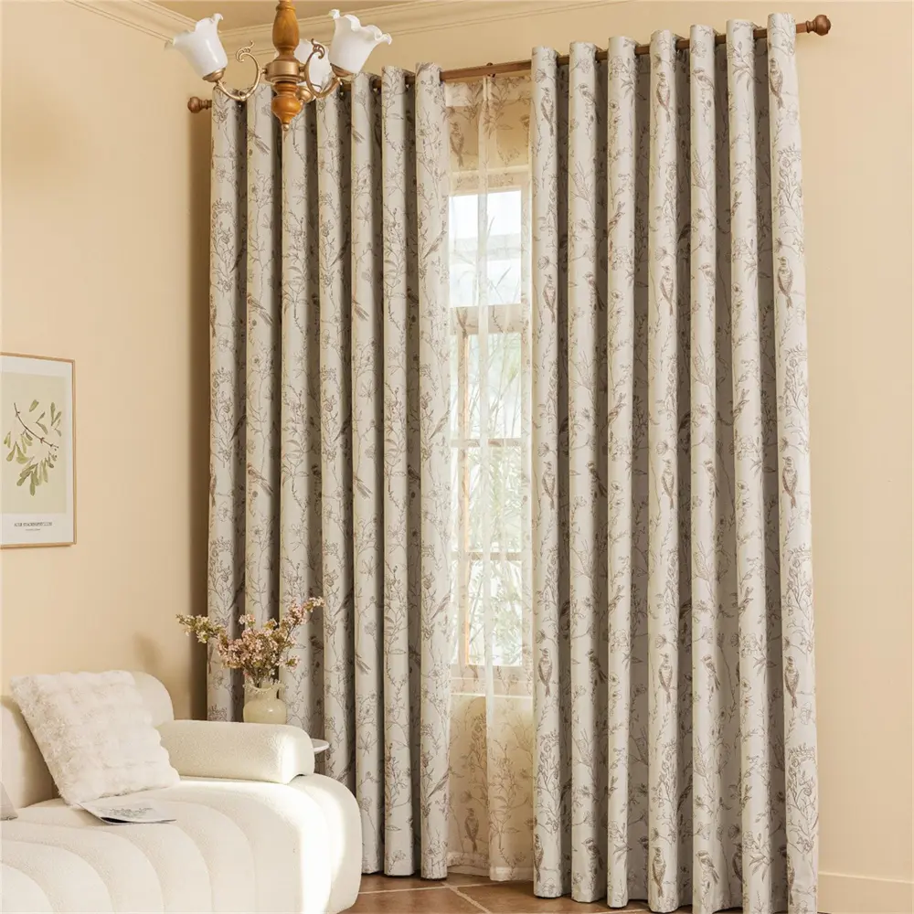 2 Panels Set with Grommet Top Vintage Victorian Floral Blackout Curtains, Bird & Leaf Print Room Darkening Blackout Drapes for Bedroom black liner rod pocket style Semi Sheer Pinch lineuxury backing thermal minimalist Textured Curtain nursery langsir bida