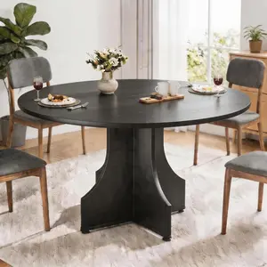 Round Dining Table 47 Inch for 4‑6 People – 0.98″ Thick Tabletop with Adjustable Feet & Sturdy Legs – Easy to Clean & Assemble – Modern Kitchen Dining Room Table for Small Space, Apartment