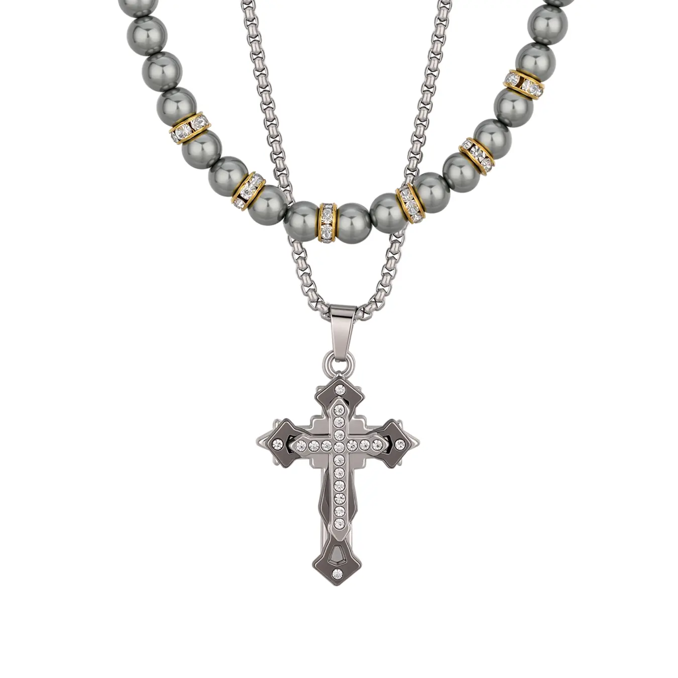 Unisex Elegant Fashion Necklaces - Cuban Chain-Link, Cross Pendant, Artificial Pearl, Layered Costume Jewelry for Casual Wear, Parties
