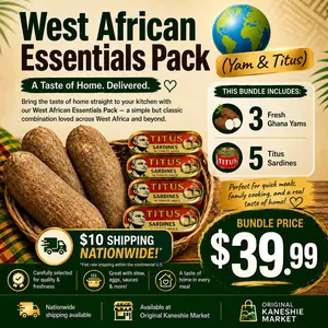West African Essentials Pack – Fresh Ghana Yam & Titus Sardines Bundle for Authentic African Meals (3 Yam & 5 Titus)
