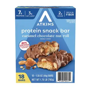 Atkins Caramel Chocolate Nut Roll Snack Bars 7g Protein 18 ct