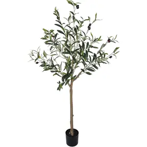 Olive Trees Artificial Indoor-Outdoor 4FT Faux Olive Tree with Realistic Long Lasting Color Leaves & Fruits in Pot Low Maintenance Fake Plants for Home Office Decor