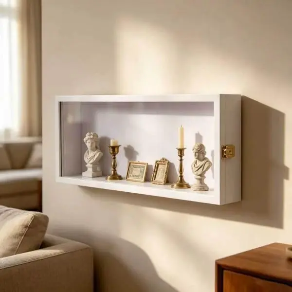 Wall Mounted Acrylic Display Case with Lock, 3-Color Wood Shadow Box for Blind Box Figures, Collectibles & Home Decor Storage