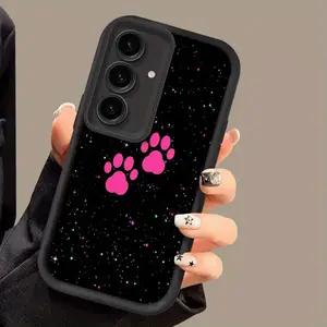 Simple Silvery Glitter Pink Footprint New Phone Case for Samsung Galaxy S25 Ultra/S25 Plus/S25/S24 Ultra/S24 Plus/S24 FE/S24/S23 Ultra/S23 FE/S23/S23+/S22 Ultra/S22/S22+/S21 Ultra/S21 FE, Fashionable Silicone Protective Cover