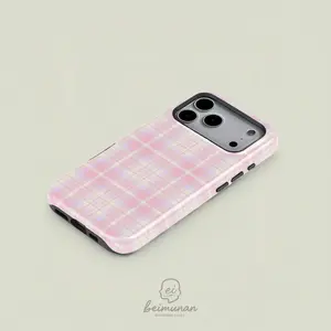 Pastel Plaid， Pink Plaid， Tartan Plaid， Printed Phone Case， Rugged 2in1 Shockproof Protective Phone Protector， Phone Accessories for iPhone X 11 12 13 14 15 16 17 Pro Max， Gifts for Valentine's Day， Couples， Friends