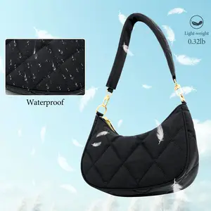 KKXIU Small Puffer Purse Shoulder Bag for Women Nylon Quilted Purses Puffy bag Hobo and Tote Handbags