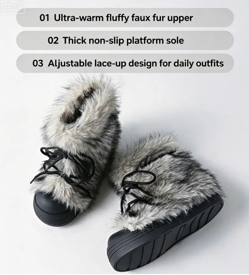 Women's Vintage Cloth Snow Boots, Round Toe Winter Footwear with a Plush Faux Fur Collar and Non-Slip PVC Sole for Women Fashion, Classic, Casual, Stylish, Plain