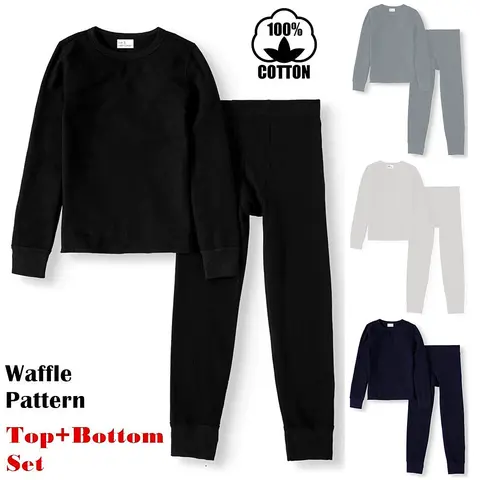 Men Winter Waffle Knit Thermal Ultra Soft Long Johns 100% Cotton Underwear Set Thermal Menswear Undergarments