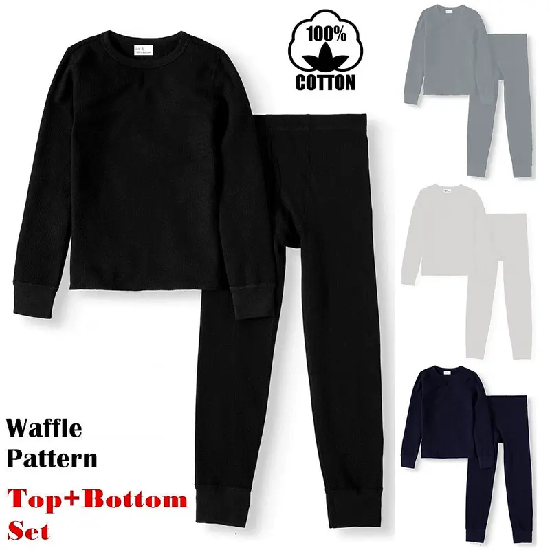 Men Winter Waffle Knit Thermal Ultra Soft Long Johns 100% Cotton Underwear Set Thermal Menswear Undergarments