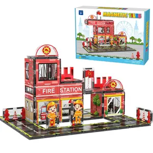 Magnetic Tiles, 50PCS Fire Station Theme Building Blocks Set, Magnet Building Blocks and STEM Preschool Toys for Toddlers Kids