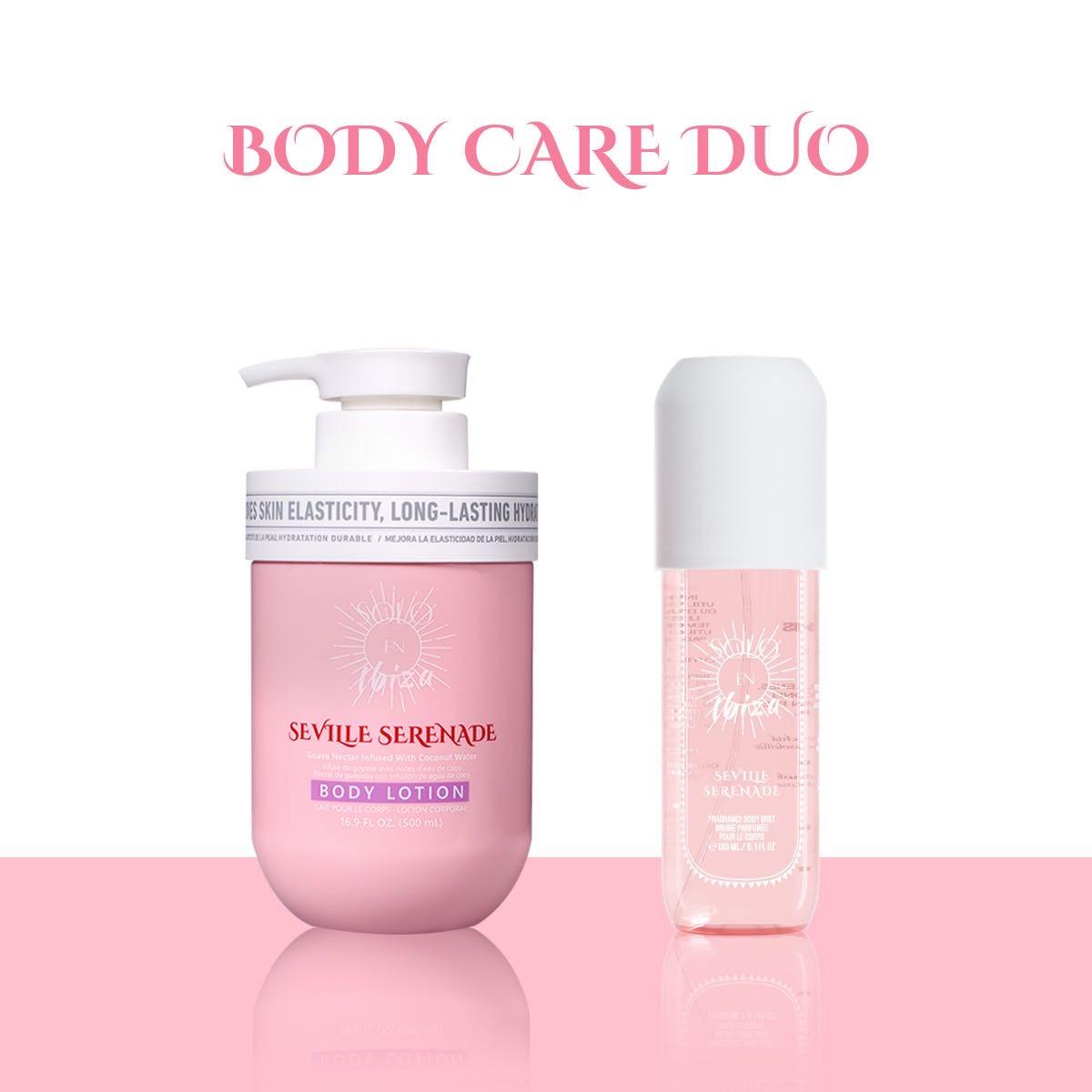 SOLO EN IBIZA Seville Serenade Body Care Duo, Body Lotion, Shower Gel & Fragrance Mist Set with Coconut, Guava, Citrus & Orchid, Long-Lasting Fruity Floral Scented Body Care Bundle SOLO EN IBIZA Seville Serenade Body Care Duo, Body Lotion, Shower Gel & Fragrance Mist Set with Coconut, Guava, Citrus & Orchid, Long-Lasting Fruity Floral Scented Body Care Bundle