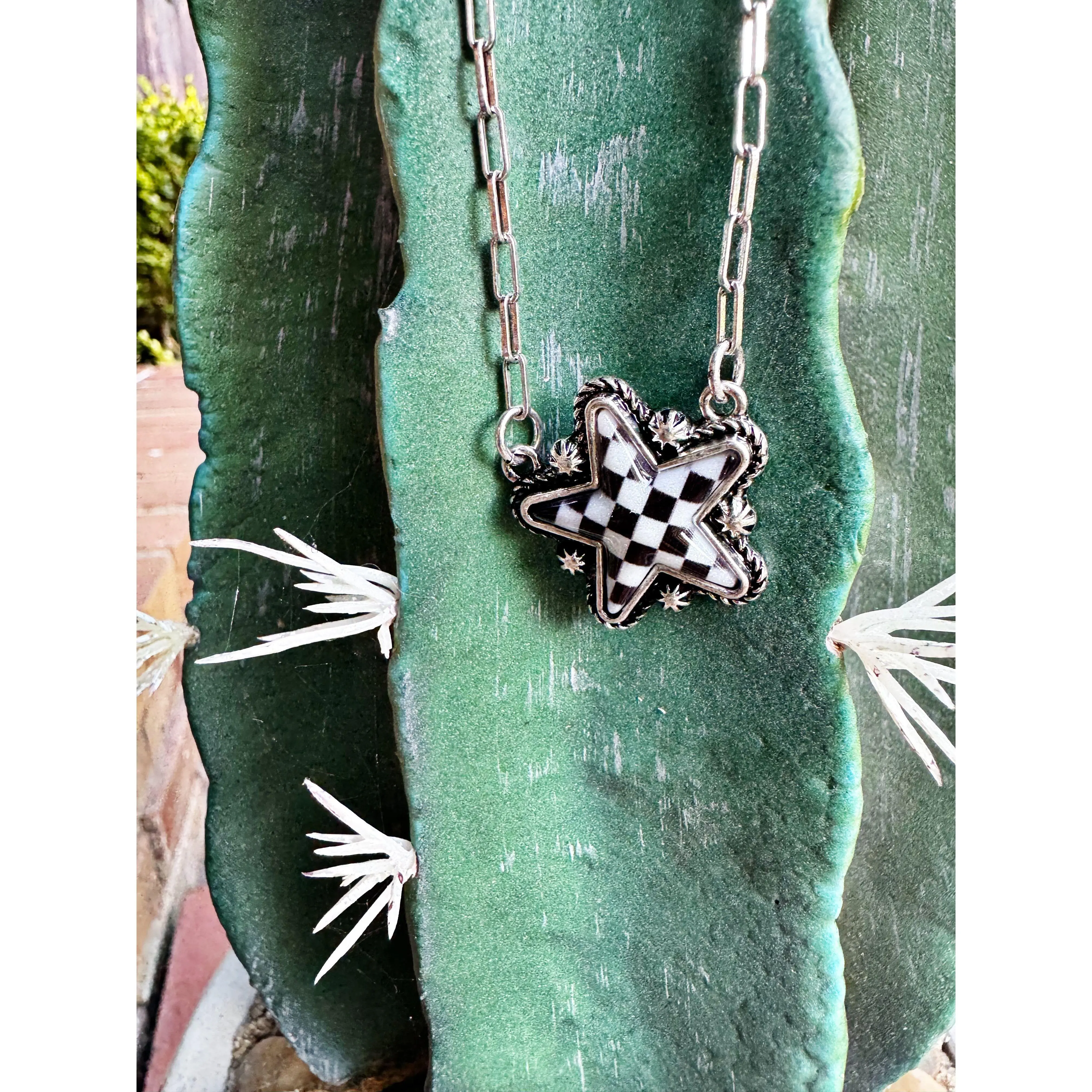 Checkered Star Necklace - 3 COLORS