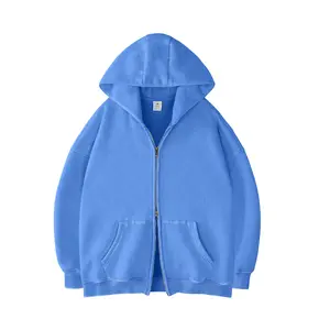 【US Shipping】FAIABLE Mens Womens Double Zip Up Hoodie Oversized Acid Wash Heavyweight Fleece Cotton Zipper Hoodie Vintage