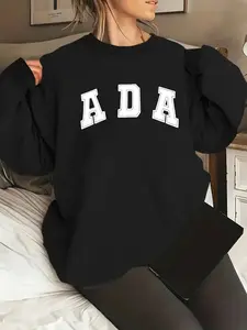 American Vintage Style Ada Letter Sweatshirt, Trendy Comfortable Casual Long Sleeve Sportswear, Fall & Winter Fashion