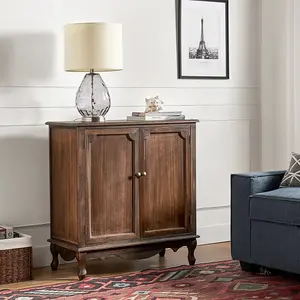 HULALA HOME Galatea 32"  2-Door Farmhouse Accent Cabinet with Carved Doors, Adjustable Legs & Cable Management, Rustic Storage Cabinet for Entryway, Living Room,  Dining Room.