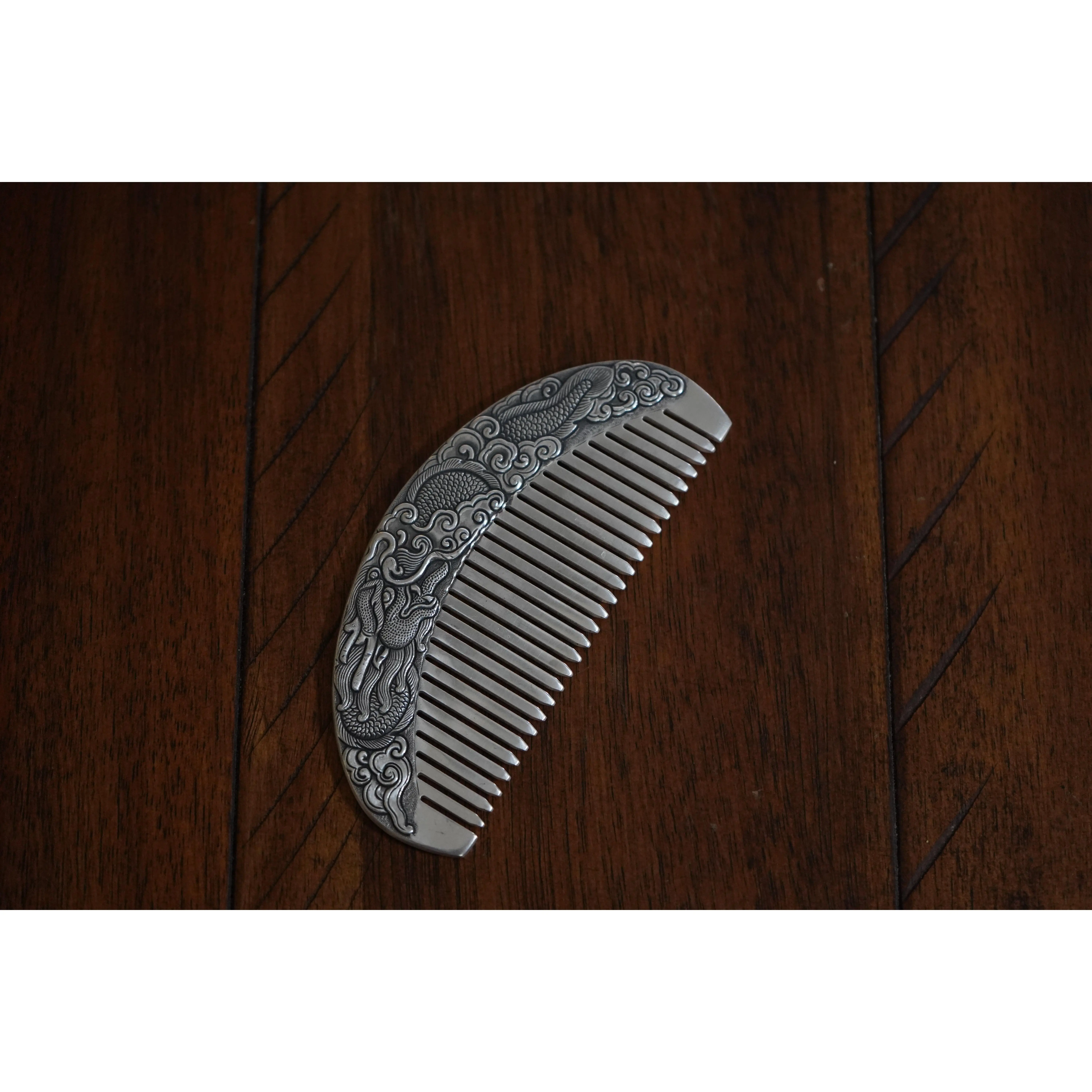 999 Pure Silver Comb, Carved Dragon, 80g Licensed Silver Comb,Silver Collection, Hair Brush, Silver Comb,Traditional Miao Silver, Lunar New Year Gift,Dragon Year Haircare Heatless Durable Luxury