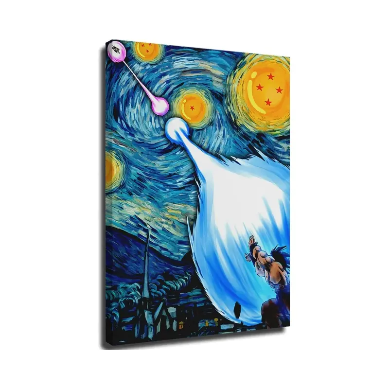 Anime Poster Dragon Ball Z Goku Canvas Wall Art, Van Gogh Starry Night Kamehameha Anime Poster, Vintage Starry Sky Dragon Ball Framed Print, Teen Gamer Bedroom Game Room Decor, Dragon Ball Anime Fan Gift