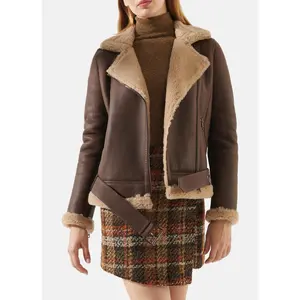 Womens Chocolate Brown Shearling Leather Jacket