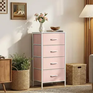 4 Drawers Fabric Dresser, Steel Frame MDF Chest of Drawers, Storage Organizer for Bedroom Closet Entryway