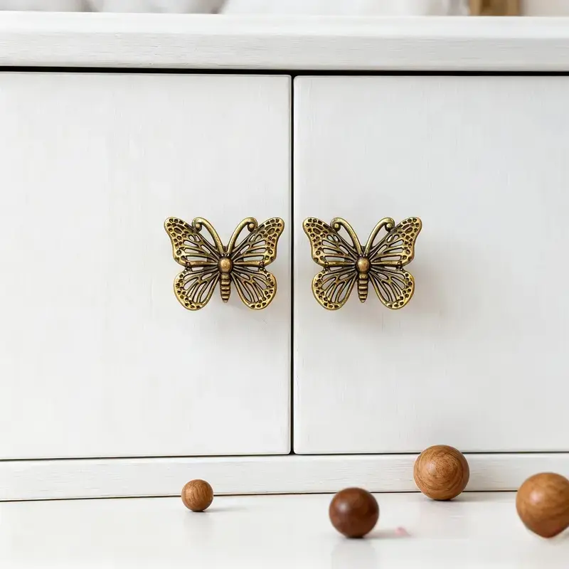 Vintage Butterfly Drawer Pulls, 6 Pcs Hollow-Out Hardware Fittings with Fabric Accent for DIY Cabinets & Handcraft, Diy Projects, Set Pack, Retro, Diy Home Projects, Drawers