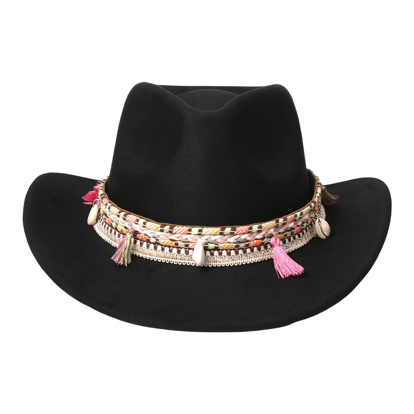 OIDEA Unisex Bohemian Wide Brim Fedora Hat - Western Cowboy Panama Style, Shape-Hold, Size-Fit, Weave Tassel Band for Western Clothing summerwins