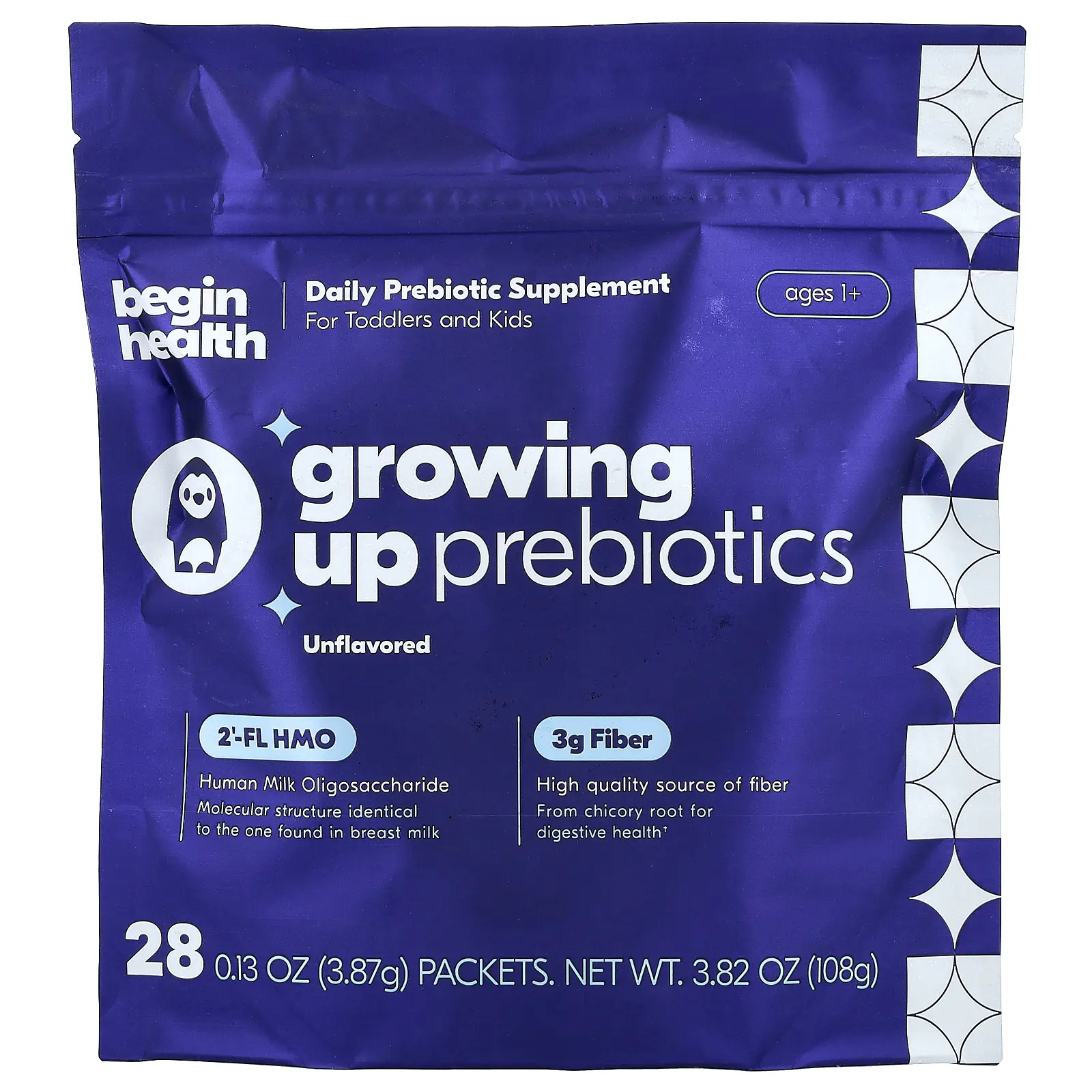 Begin Health Kids, Growing Up Prebiotics, Ages 1+, Unflavored, 28 Packets, 0.13 oz (3.87 g) Each