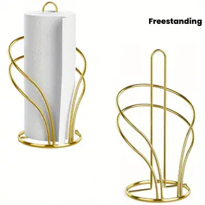 Elegant Golden Tissue Holder with Weighted Base - Freestanding Countertop Paper Towel Rack for Kitchen & Bathroom, Decorative Multi-Loop Design, Towel Holder for Bathroom