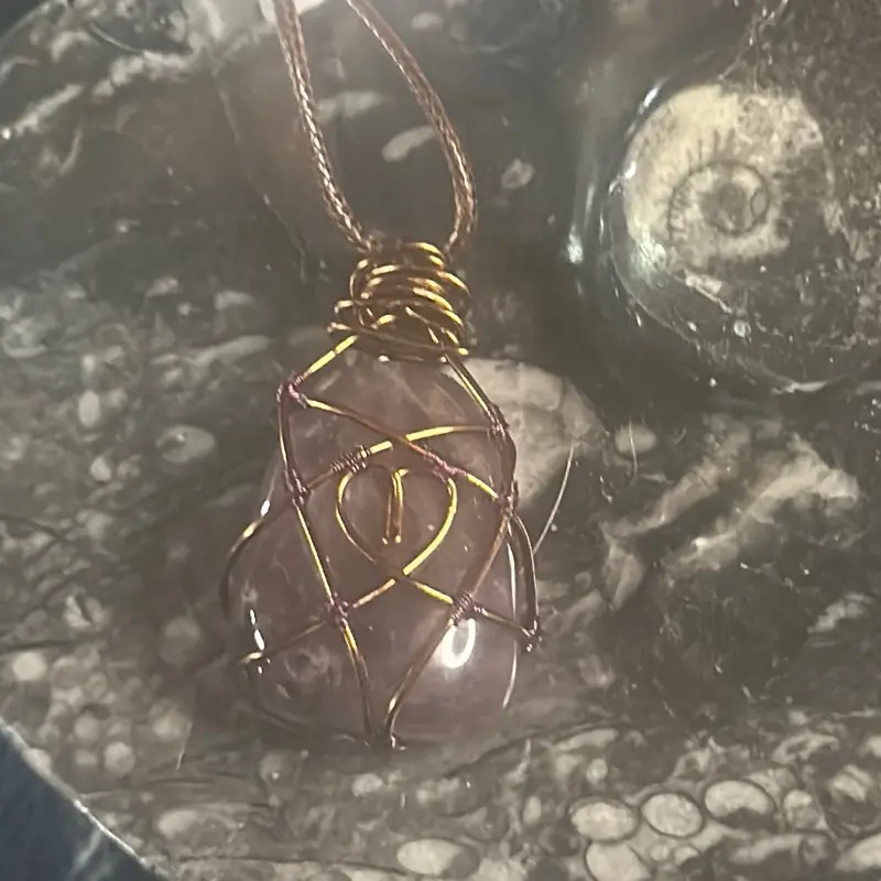 Auralite 24 Copper-Wrapped Brown Cord Pendant - Handcrafted with Copper and Brown Cord for a Unique Look