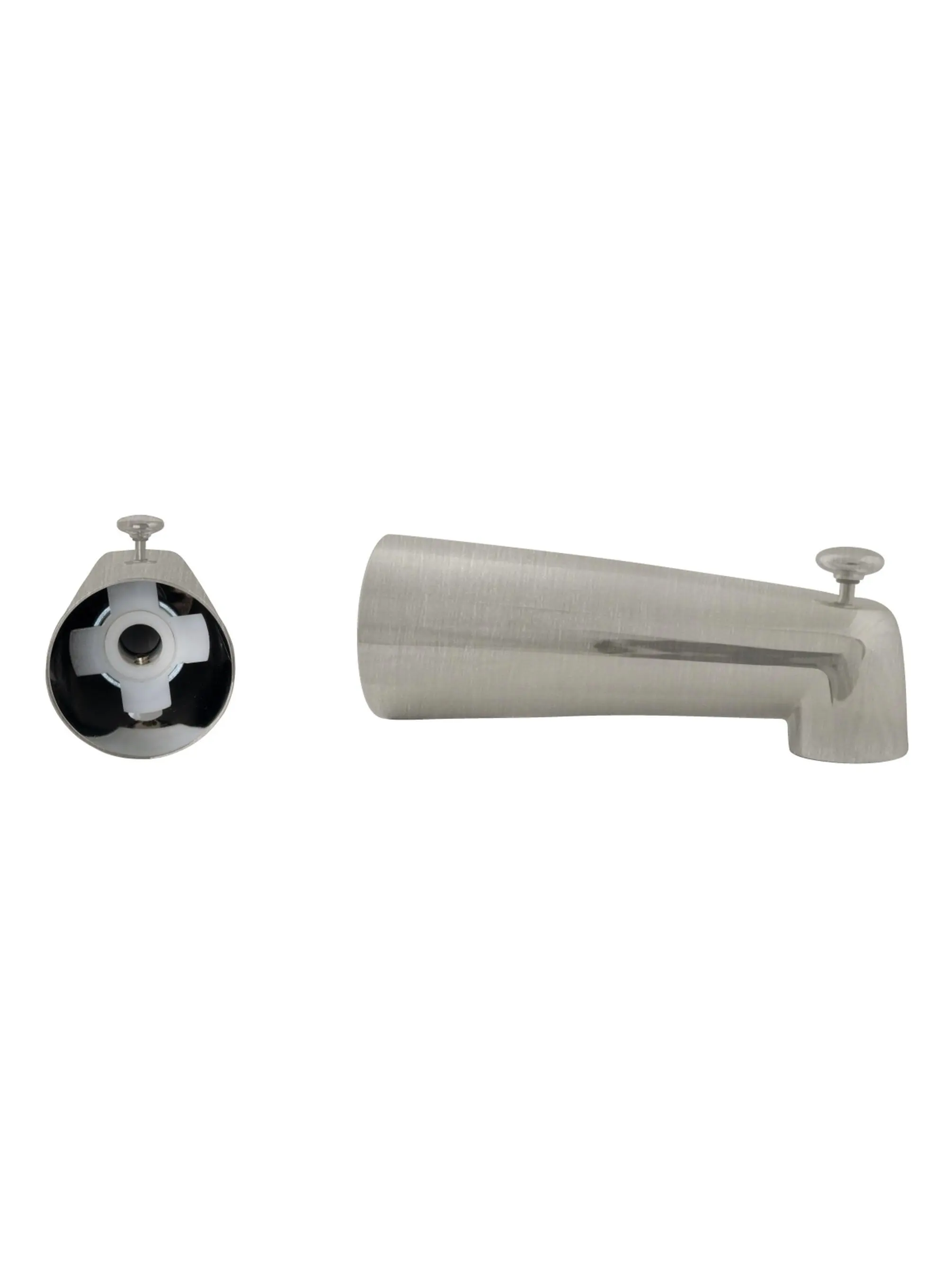 7 in. Satin Nickel Diverter Tub Spout - Front Diverter Design, Fully Finished Exterior, Slightly Deeper Spout, 1/2 in. Copper Nipple Pipe Inlet, Diverter Spout
