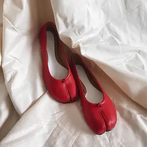 2025 new ballet dancing shoes red women's dancing shoes pig's trotters shoes split-toe shoes women's shoes shallow mouth single shoes women's flat bottom scoop non-slip sole