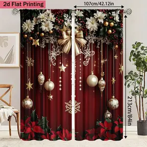 2-Piece HD Digital Print Christmas Curtains, Bedroom/living Room/office/home Decor, Semi-Transparent Privacy Protection, 100% Polyester Material, Window Curtain