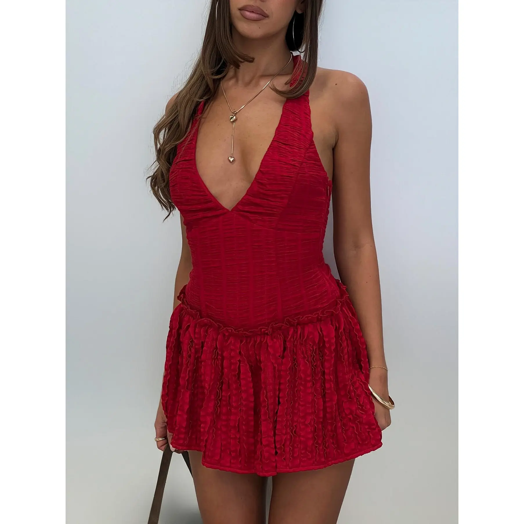 Mixie Halter Playsuit Red