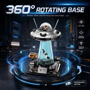 Light Up Space UFO Building Set with Motorized 360° Rotating Base, LED Beam Spaceship Display Model Toy for Ages 8+