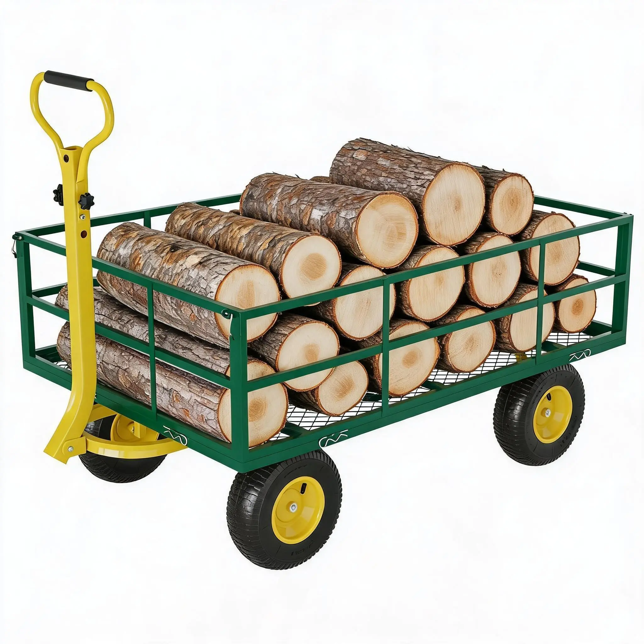 1200 Lbs Heavy Duty Steel Garden Wagon, 3-in-1 Utility Yard Cart with 13" All-Terrain Pneumatic Tires, Removable Mesh Sides & 180° Rotating Handle, Multi-Use Outdoor Hand Truck for Landscaping