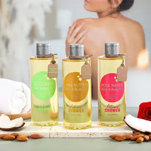 3 Pcs Moisturizing Bath Shower Oil Set Infused Sweet Almond Jojoba Oil Shea Butter Rose Water Coconut Multi-Use Nourishing Body Hair Massage Oil for Dry Skin Women Self Care Gift 26.4 fl oz
